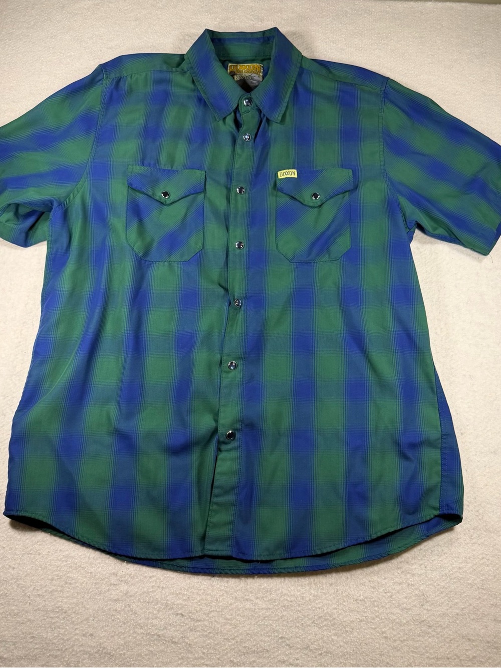 Dixxon Flannel Tahoe Bamboo Blend Short Sleeve Plaid Shirt Green Blue Size L